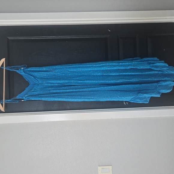 Karina Grimaldi Blue Floral High Low Spaghetti Strap Dress Size Medium - Picture 8 of 13